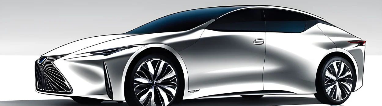 The image shows a sleek and modern electric vehicle with the Lexus logo prominently displayed on the front grille.