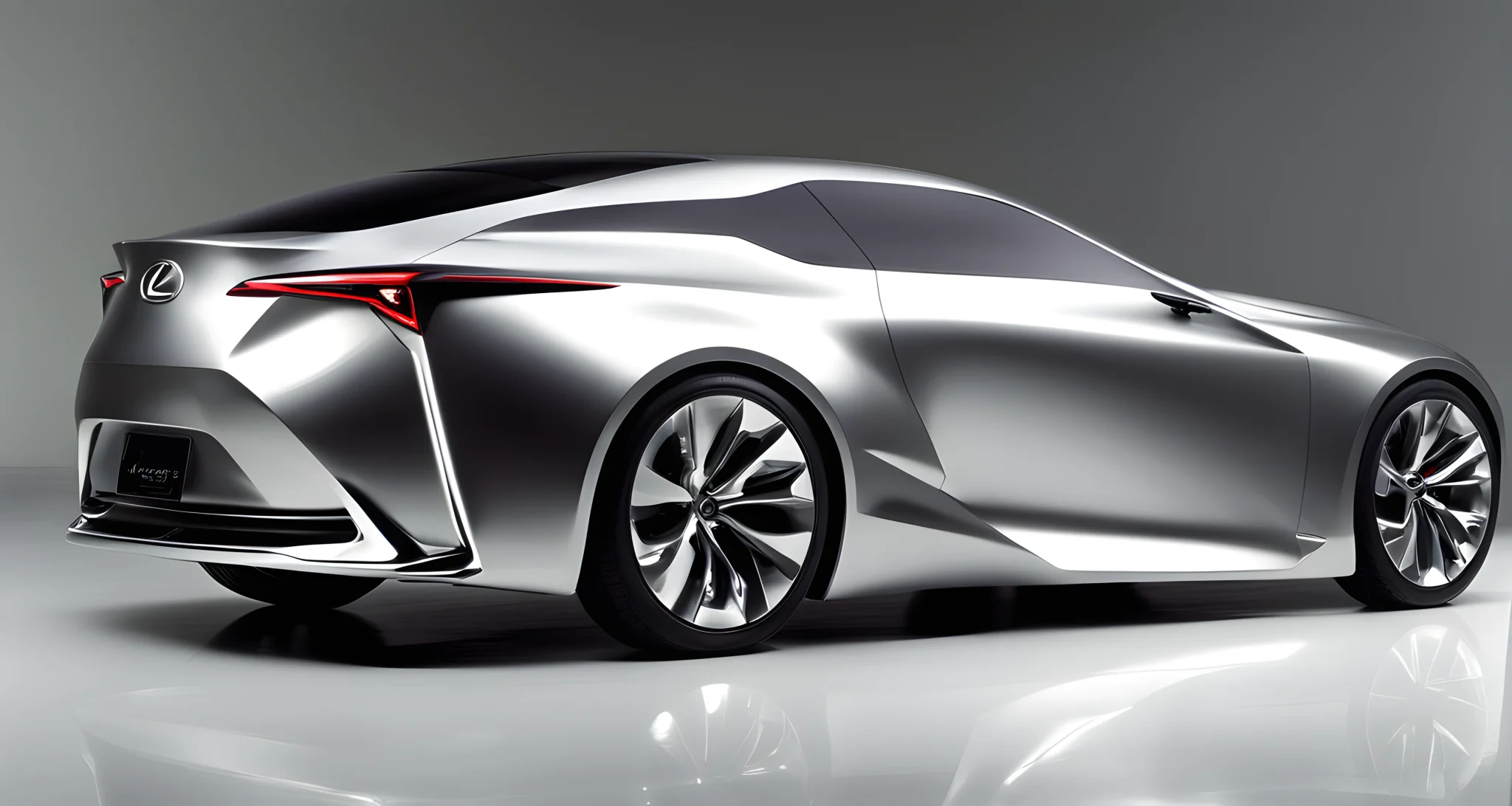 A sleek, silver Lexus LF-C Concept car with futuristic design and striking lines.