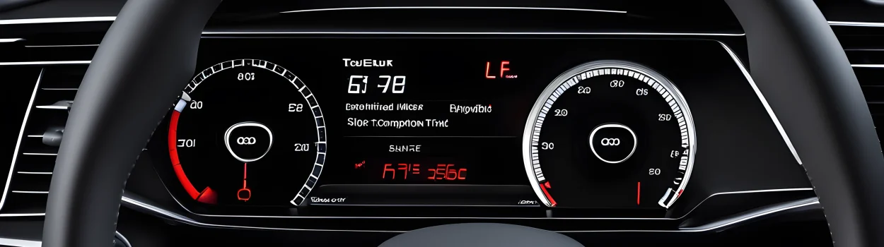 An Audi car with a digital fuel consumption display and a hybrid engine.