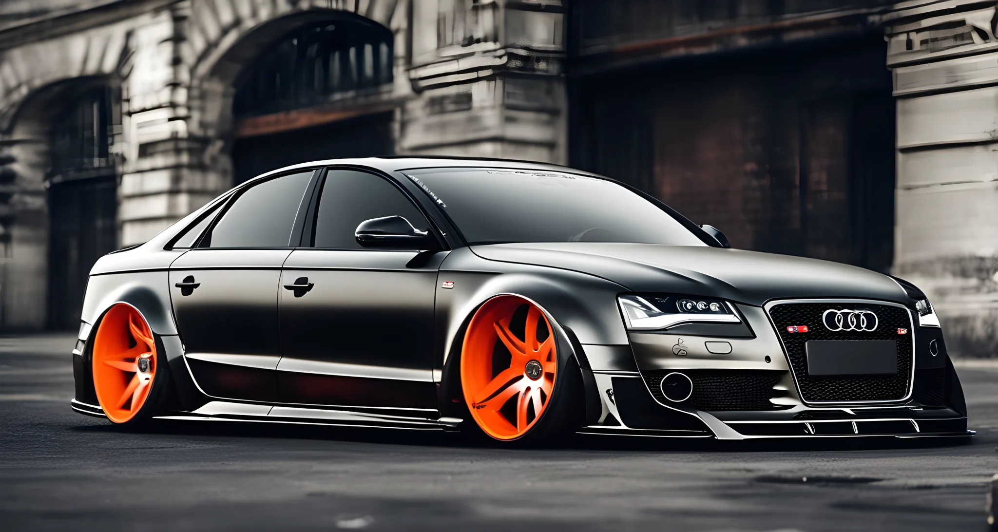 The image features a customized Audi with unique aftermarket parts and personalized modifications, highlighting the trend of personalization in the automotive industry.