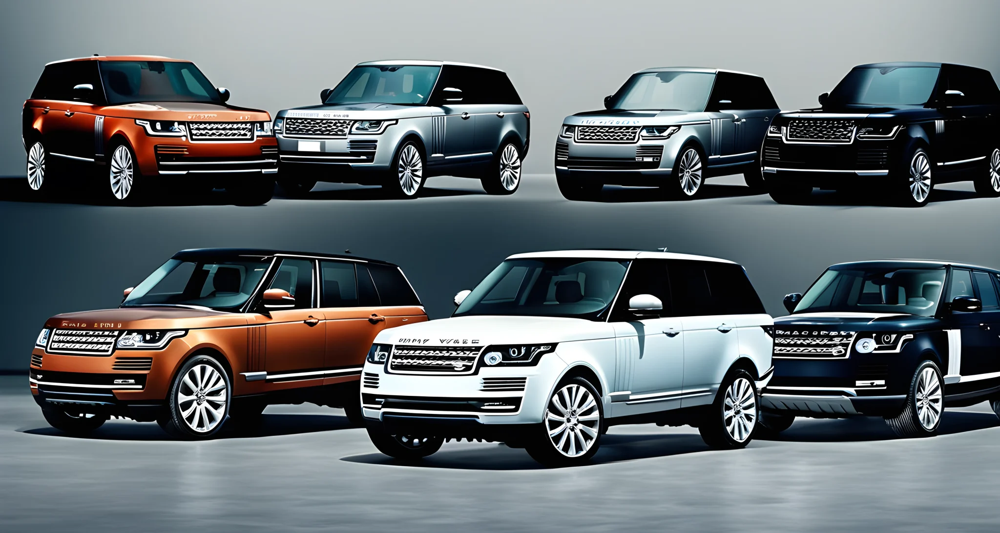 The image features a lineup of Range Rover SUVs, showcasing the iconic design and luxury features that have defined the series.