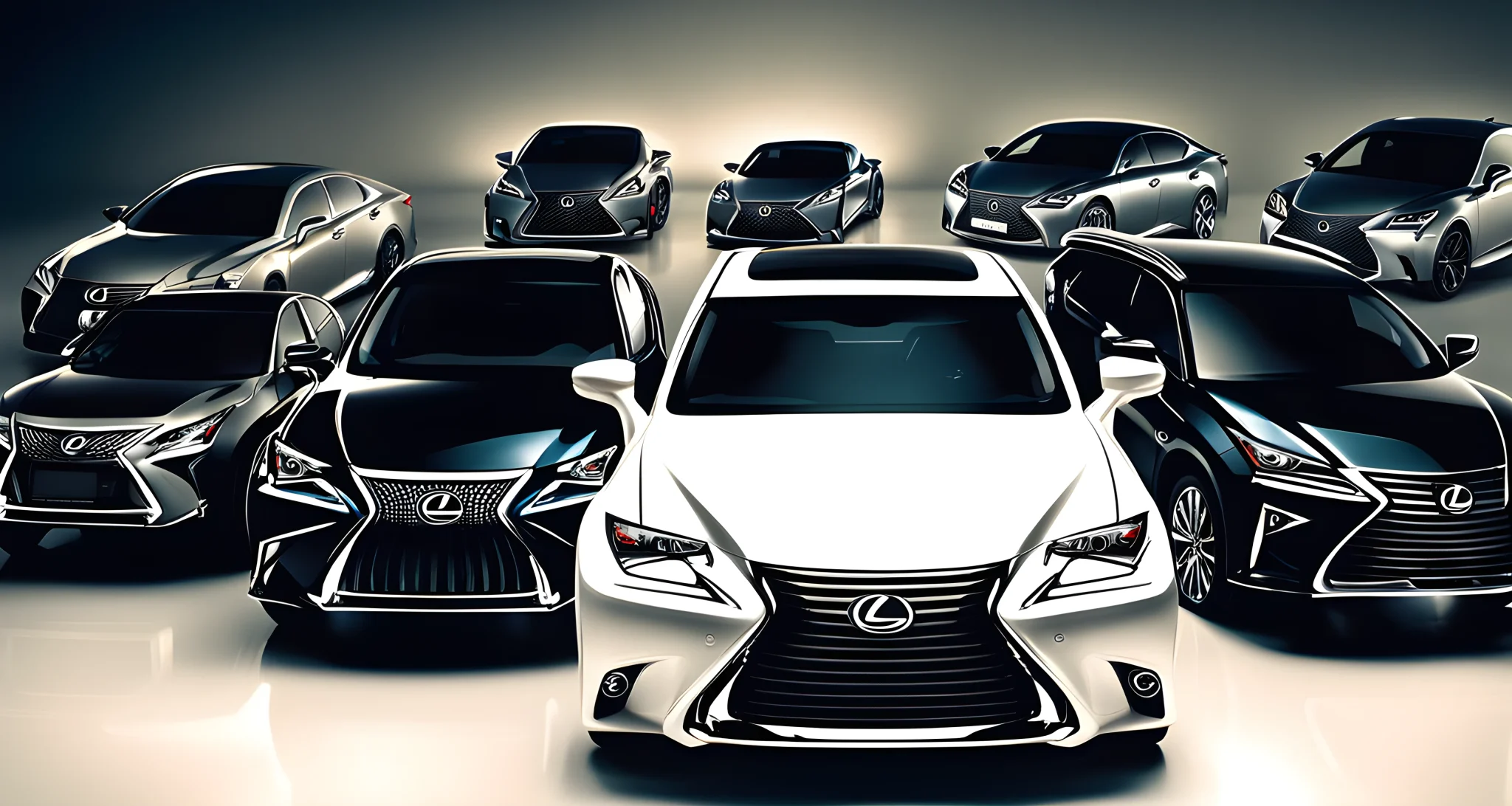 The image features a sleek and elegant Lexus luxury car surrounded by other competing car brands.