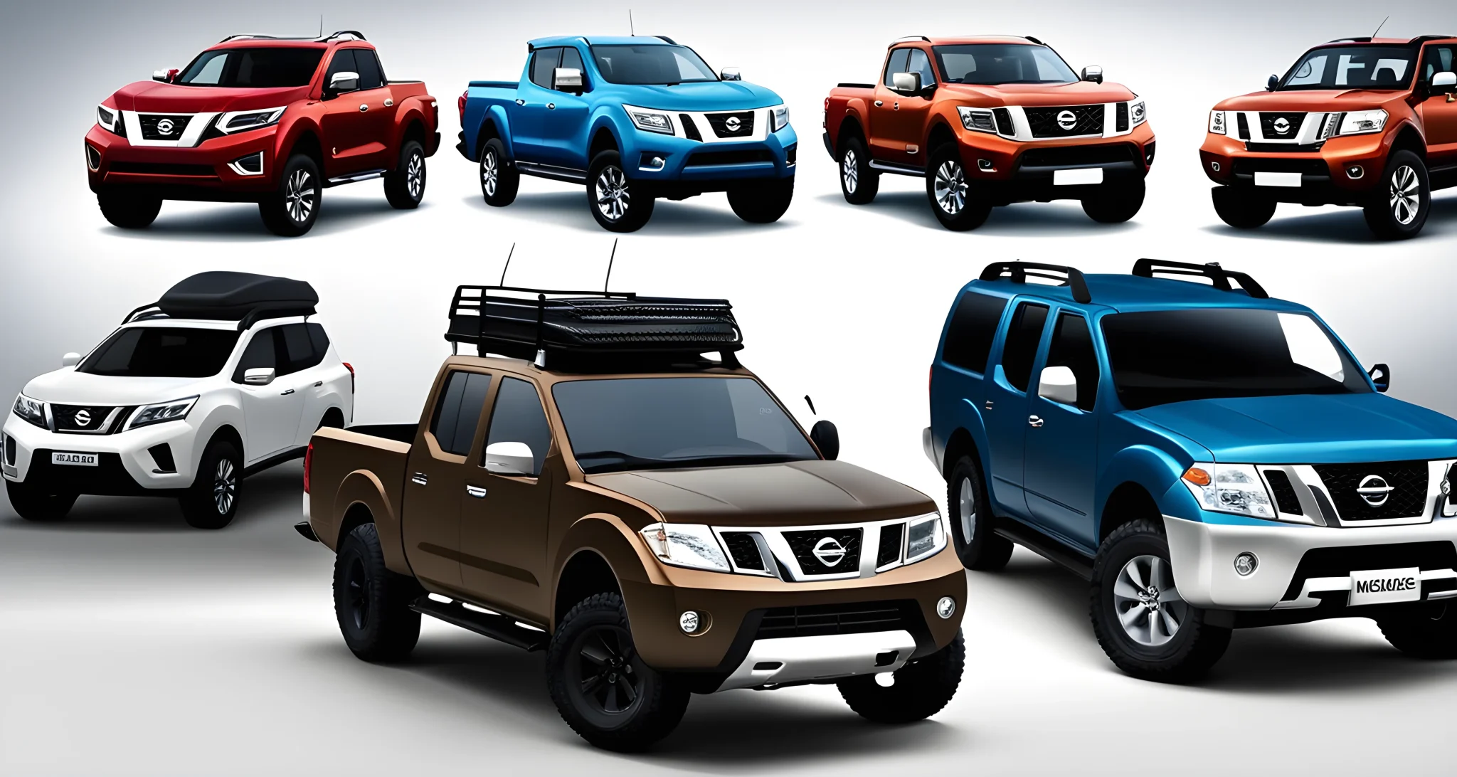 The image features a variety of 4x4 vehicles, including trucks, SUVs, and off-road vehicles from Nissan.