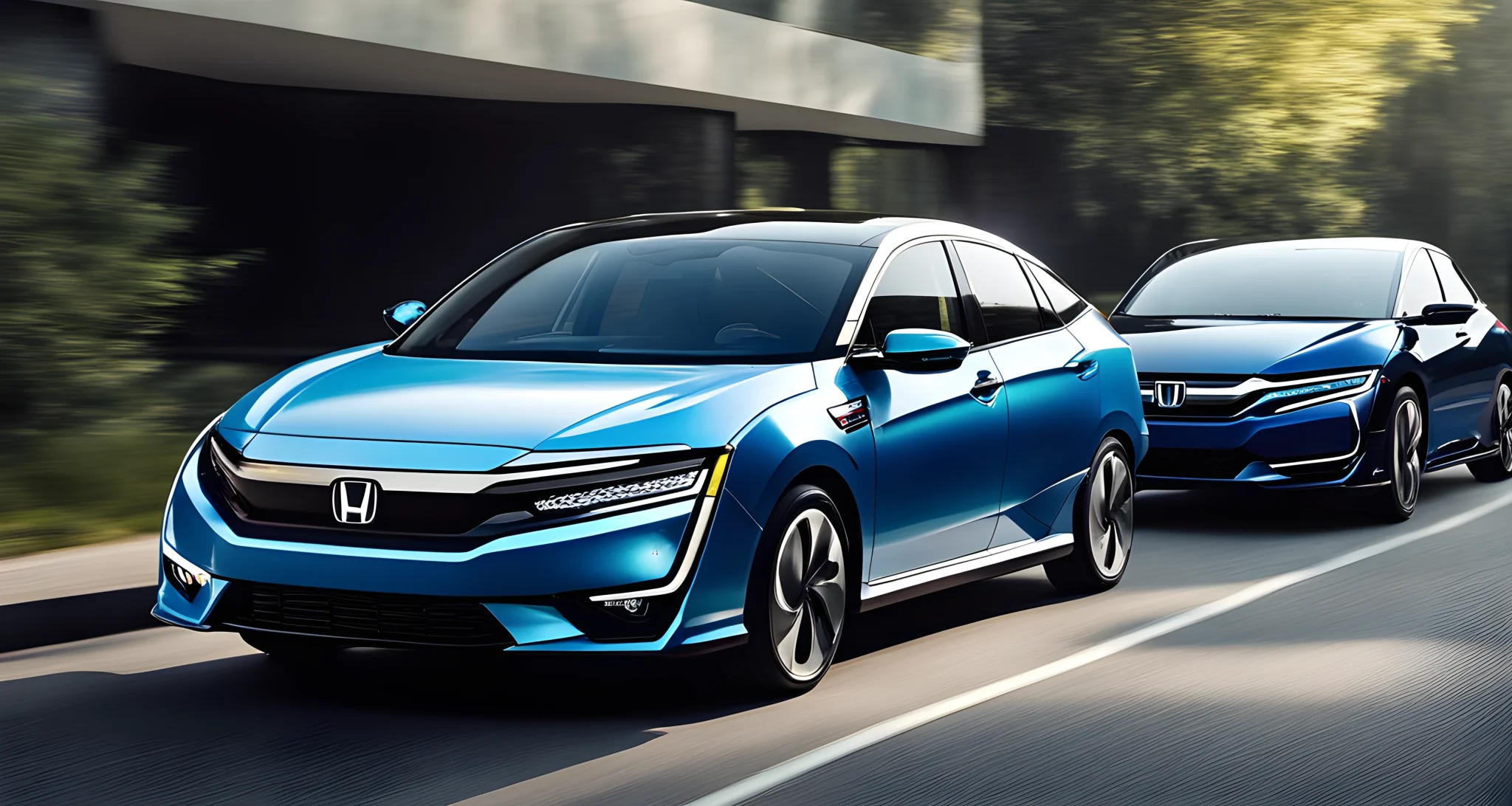 The image features the latest Honda electric performance cars, including the Honda e and the Honda Clarity Electric.