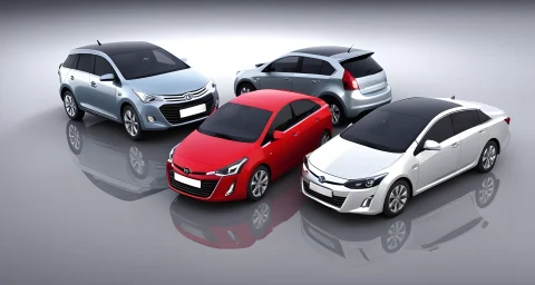 The image features three new hybrid car models from different manufacturers.