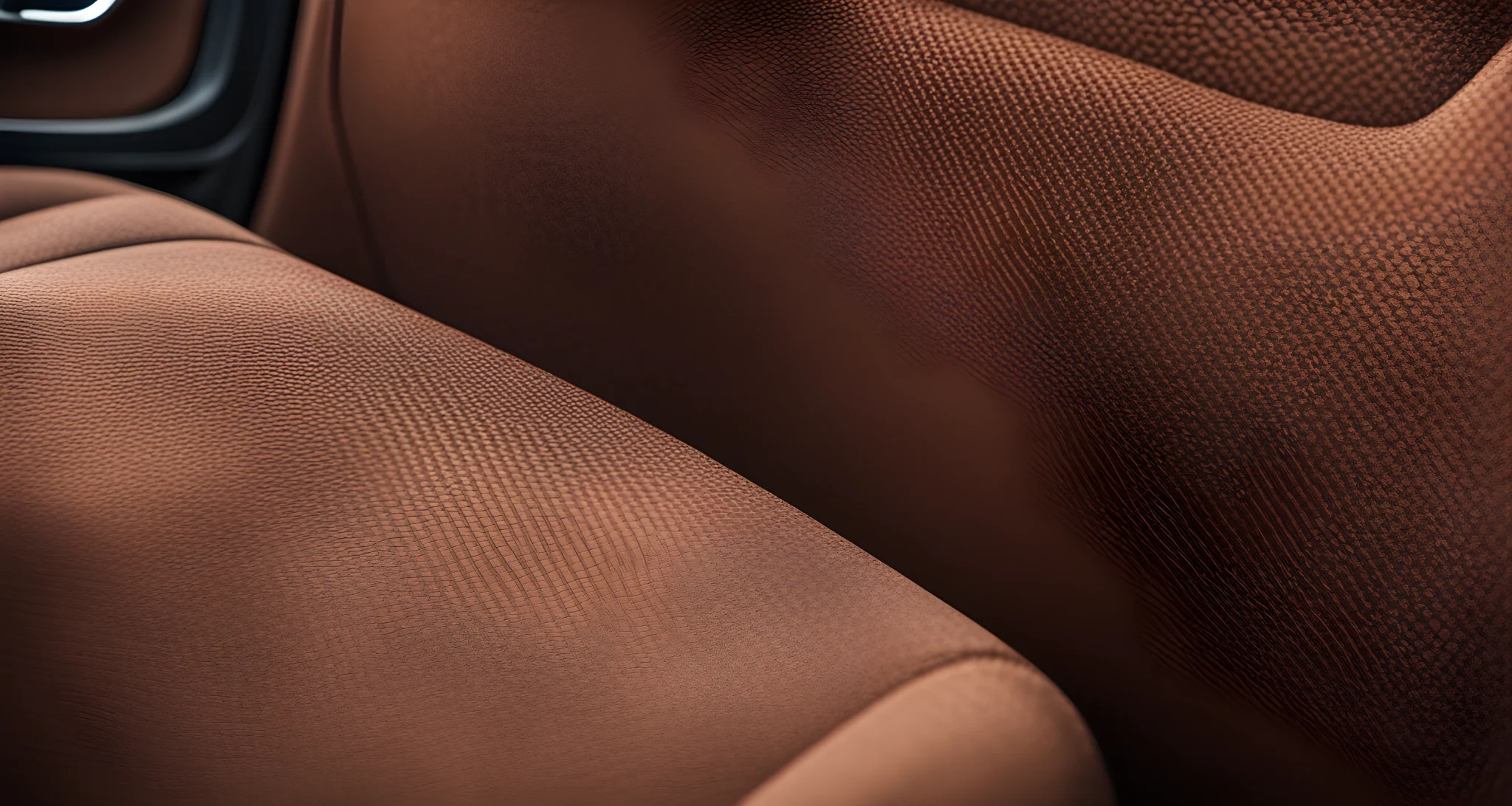 The image shows a close-up of a fabric interior in a Volvo car with stubborn stains.