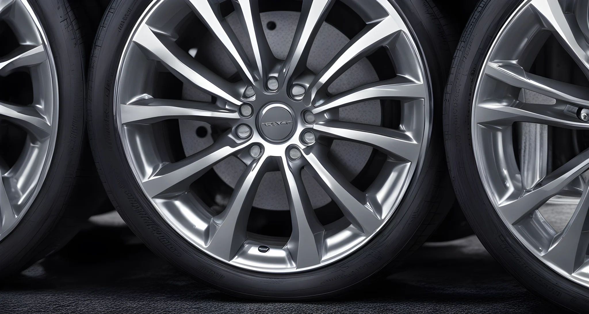 The image shows a close-up of a set of clean and shiny Volvo wheels.