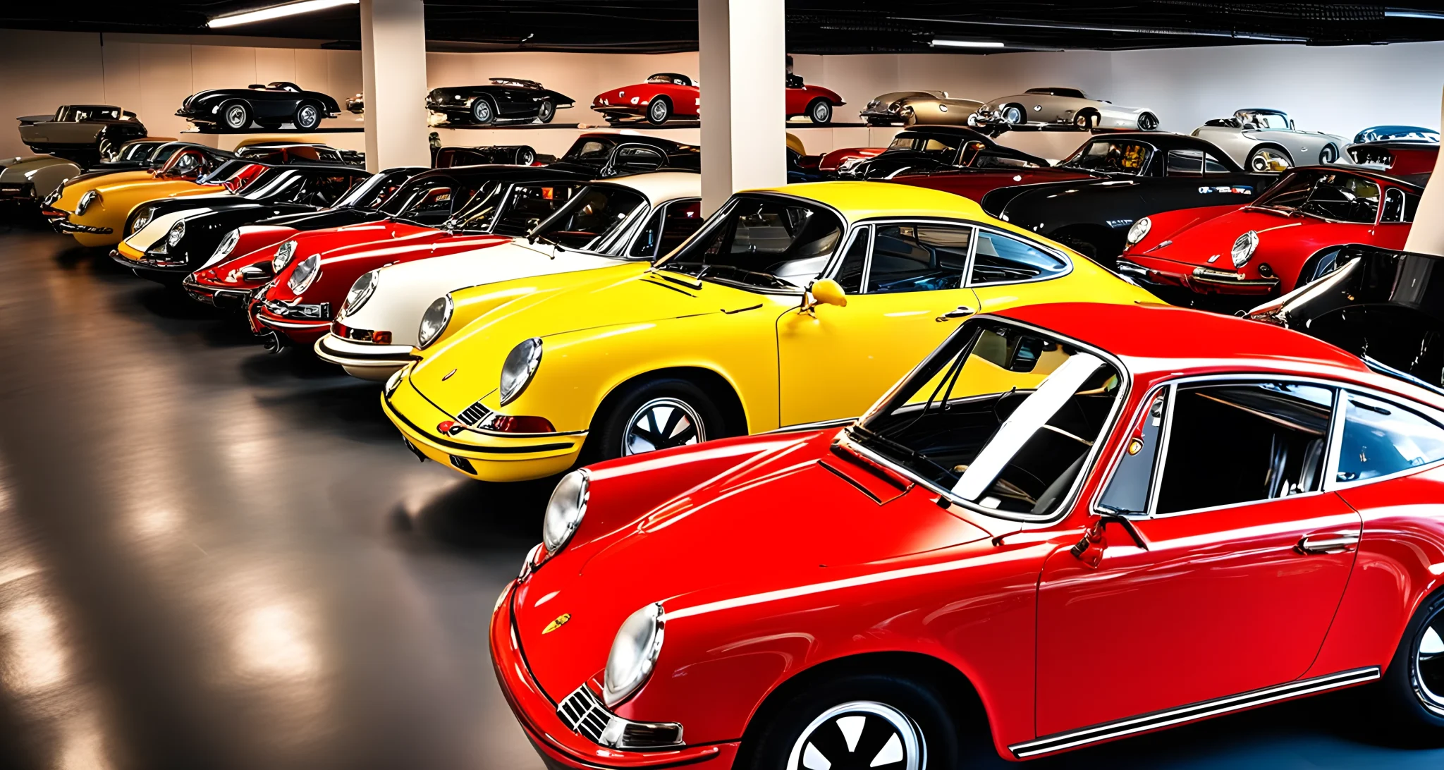 The image shows a collection of vintage Porsche Carrera cars up for auction.