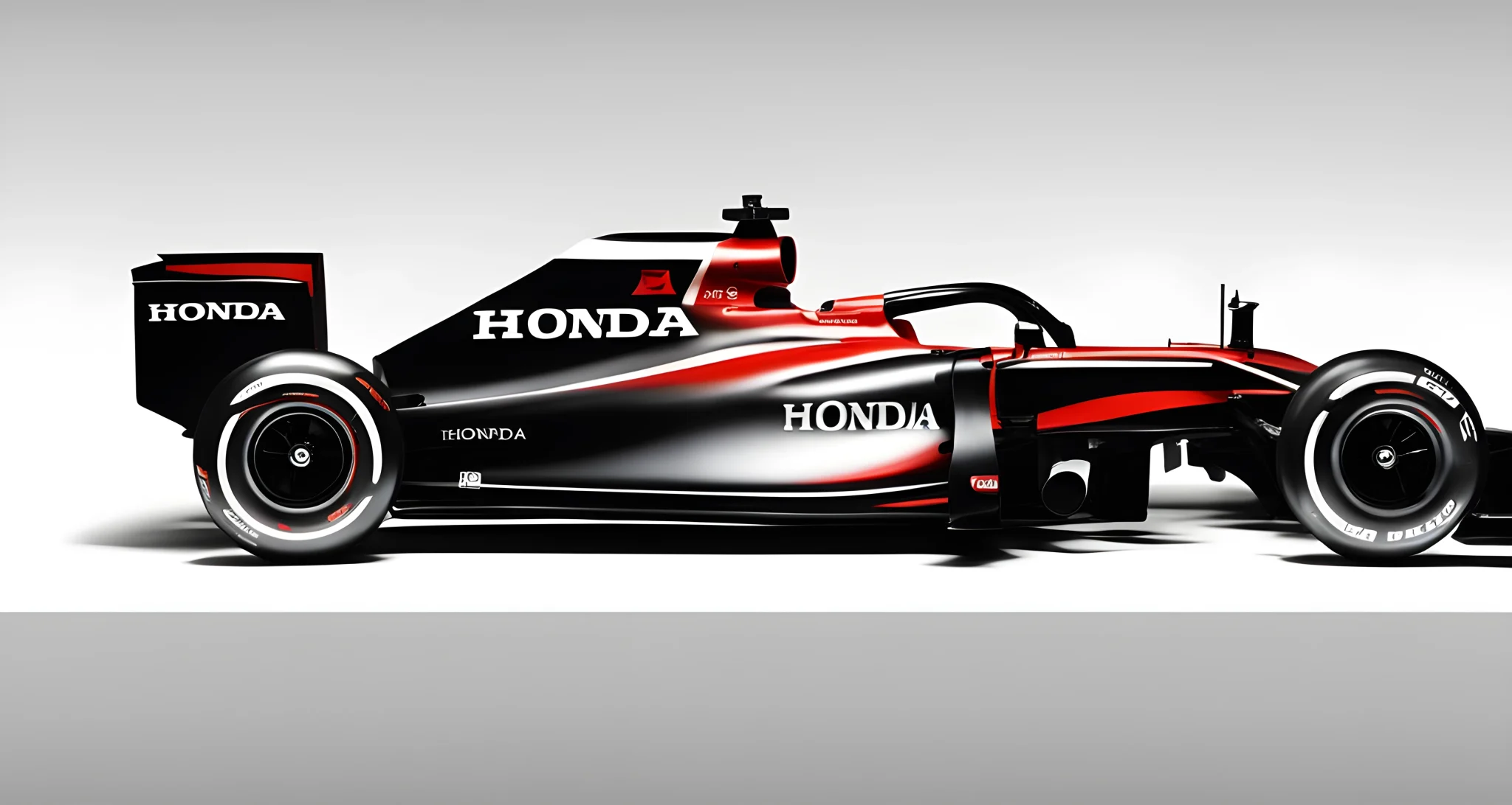 The image shows a Formula One car with prominent Honda branding on the body and engine.