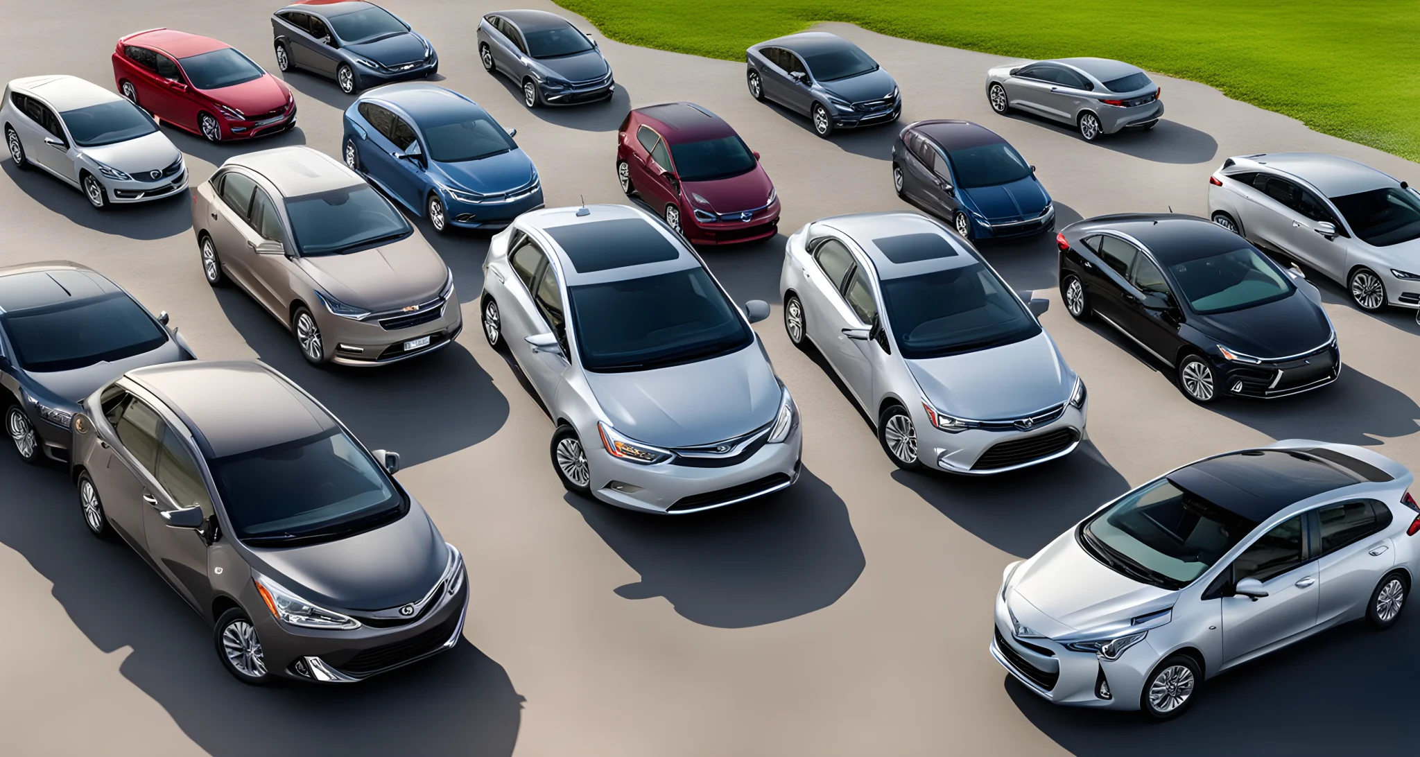 The image shows a lineup of various hybrid vehicles from different manufacturers, including sedans, SUVs, and hatchbacks.