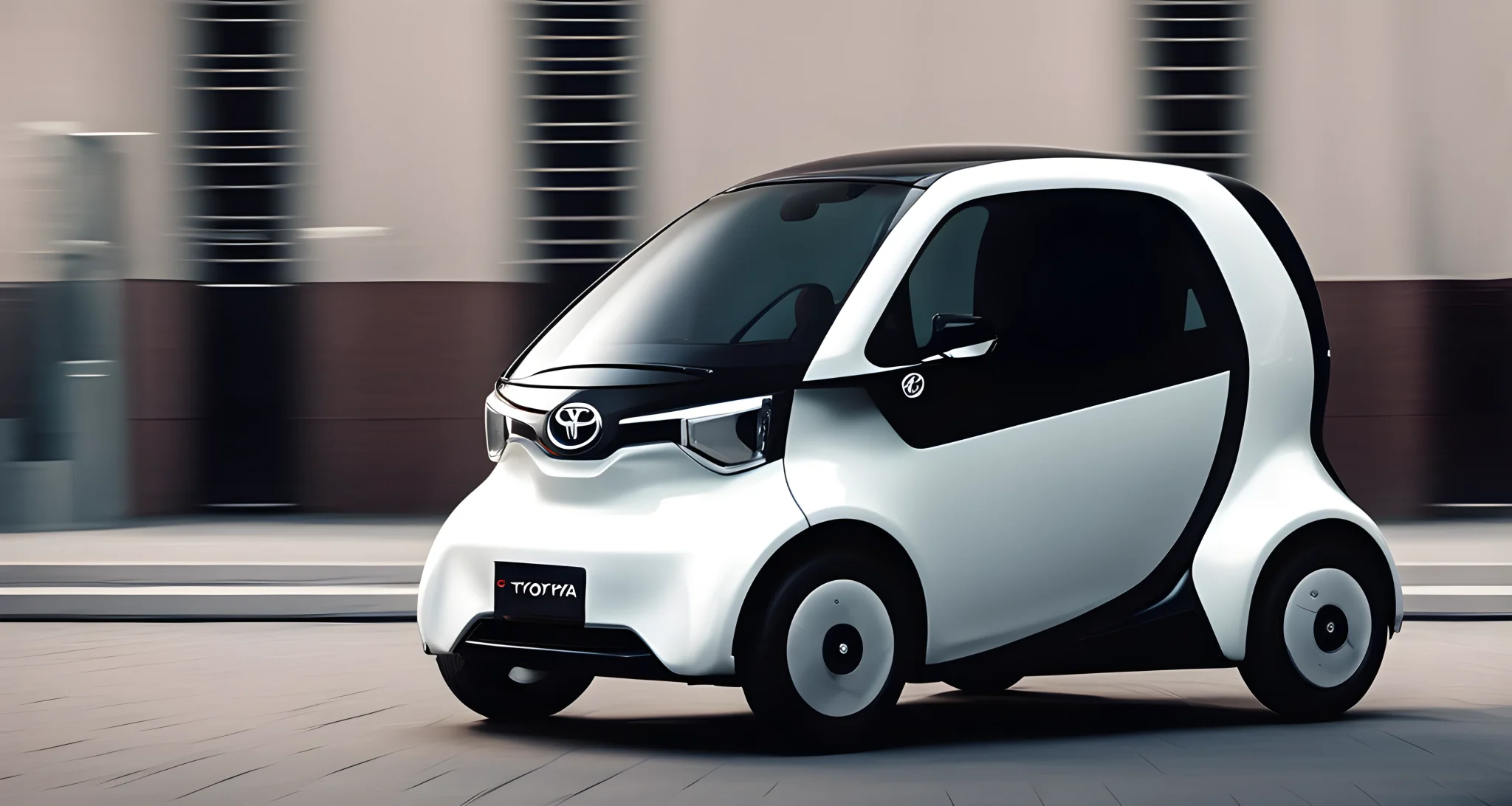 The image shows a modern electric vehicle with the Toyota logo prominently displayed on the front.