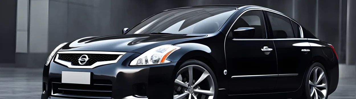 The image shows a Nissan car with a glossy exterior, clean tires, and a detailed interior.