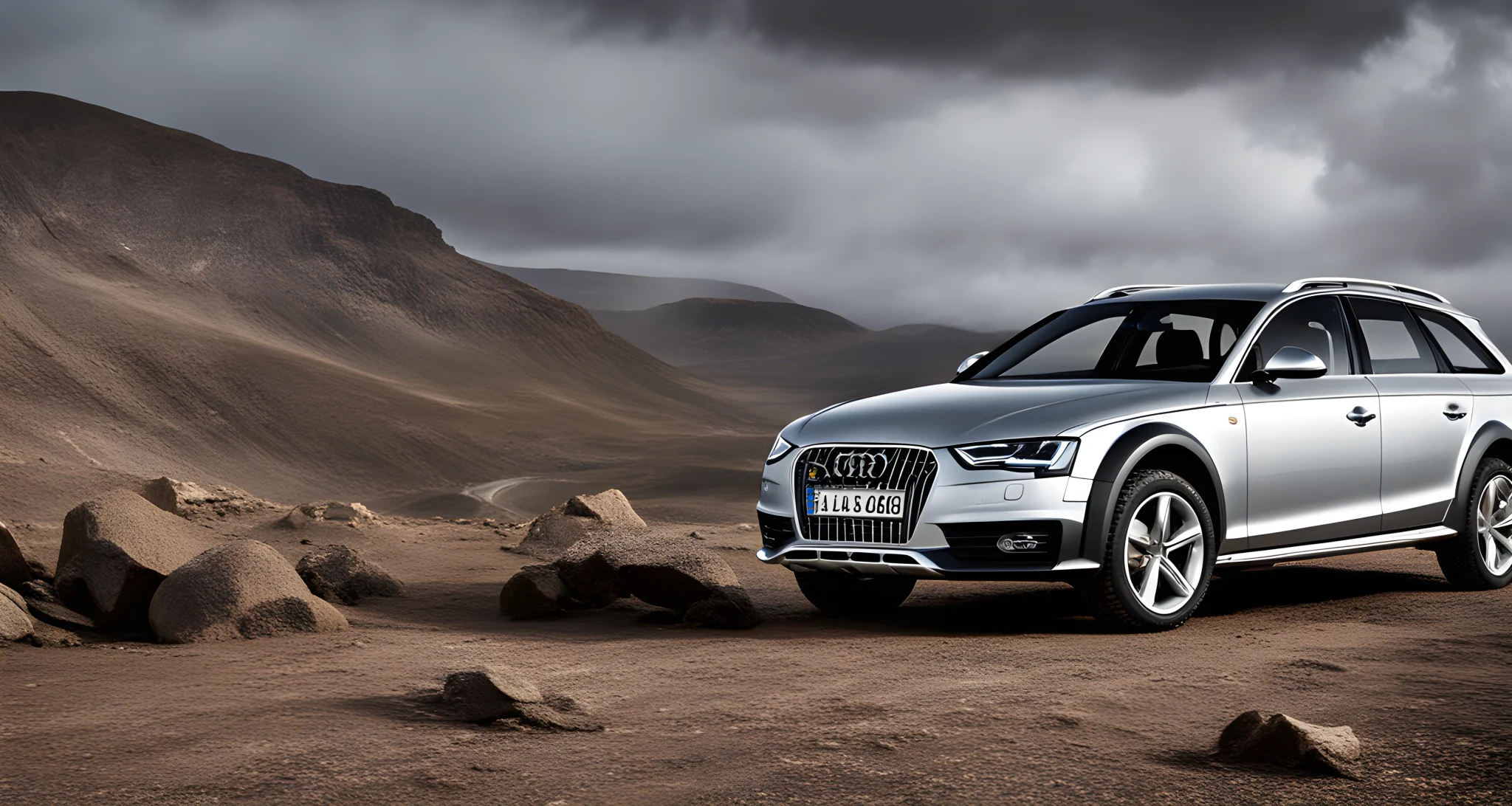 The image shows a silver Audi A4 Allroad Quattro with a sleek design and rugged off-road capabilities.