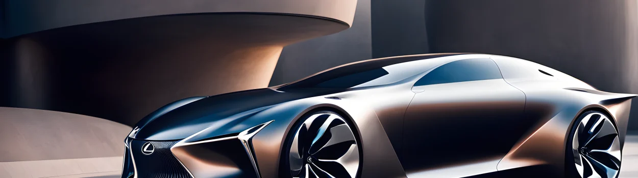 The image shows a sleek and futuristic Lexus concept car.