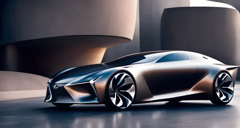 The image shows a sleek and futuristic Lexus concept car.