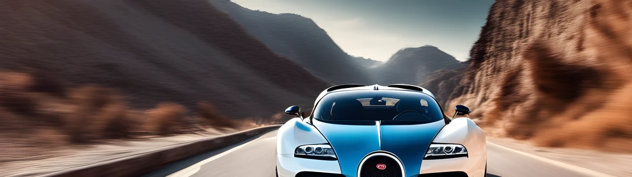 The image shows a sleek and luxurious Bugatti car.