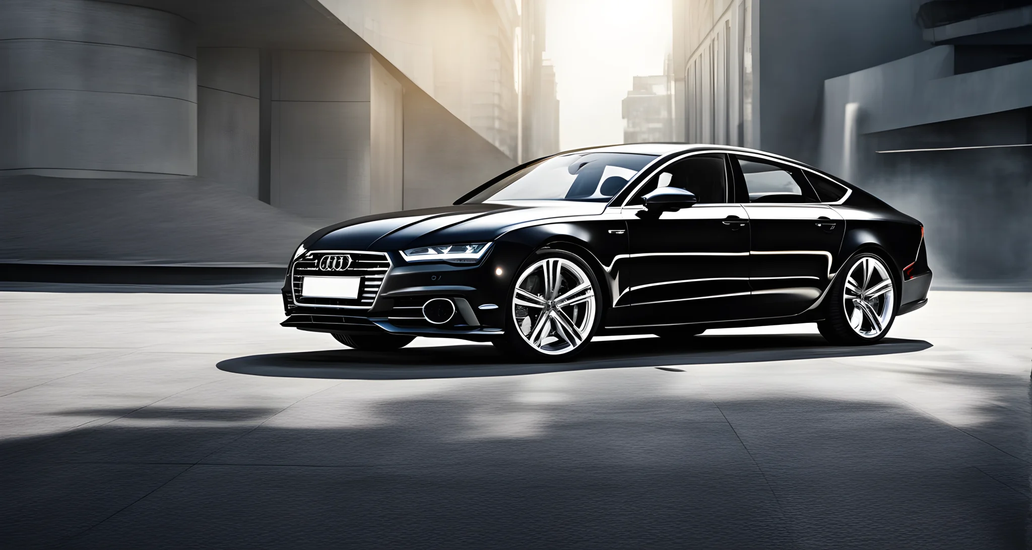 The image shows a sleek and modern Audi A7 sedan with a prominent grille and distinctive headlights.