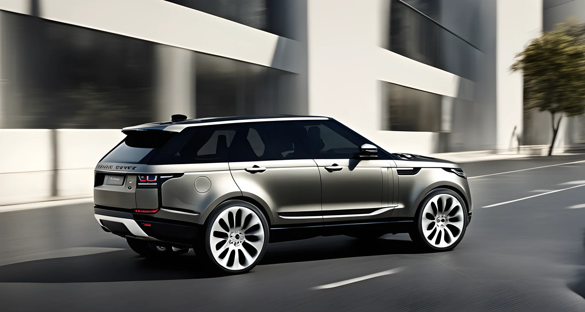 The image shows a sleek and modern Land Rover luxury car with advanced driving technologies.