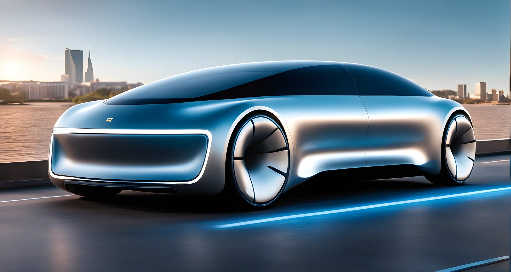 The image shows a sleek, futuristic autonomous electric vehicle designed by General Motors.