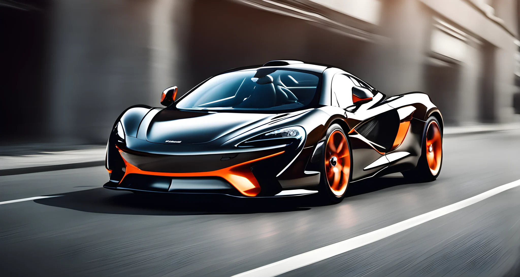 The image shows a sleek McLaren sports car with a high-tech safety system and a sturdy construction.