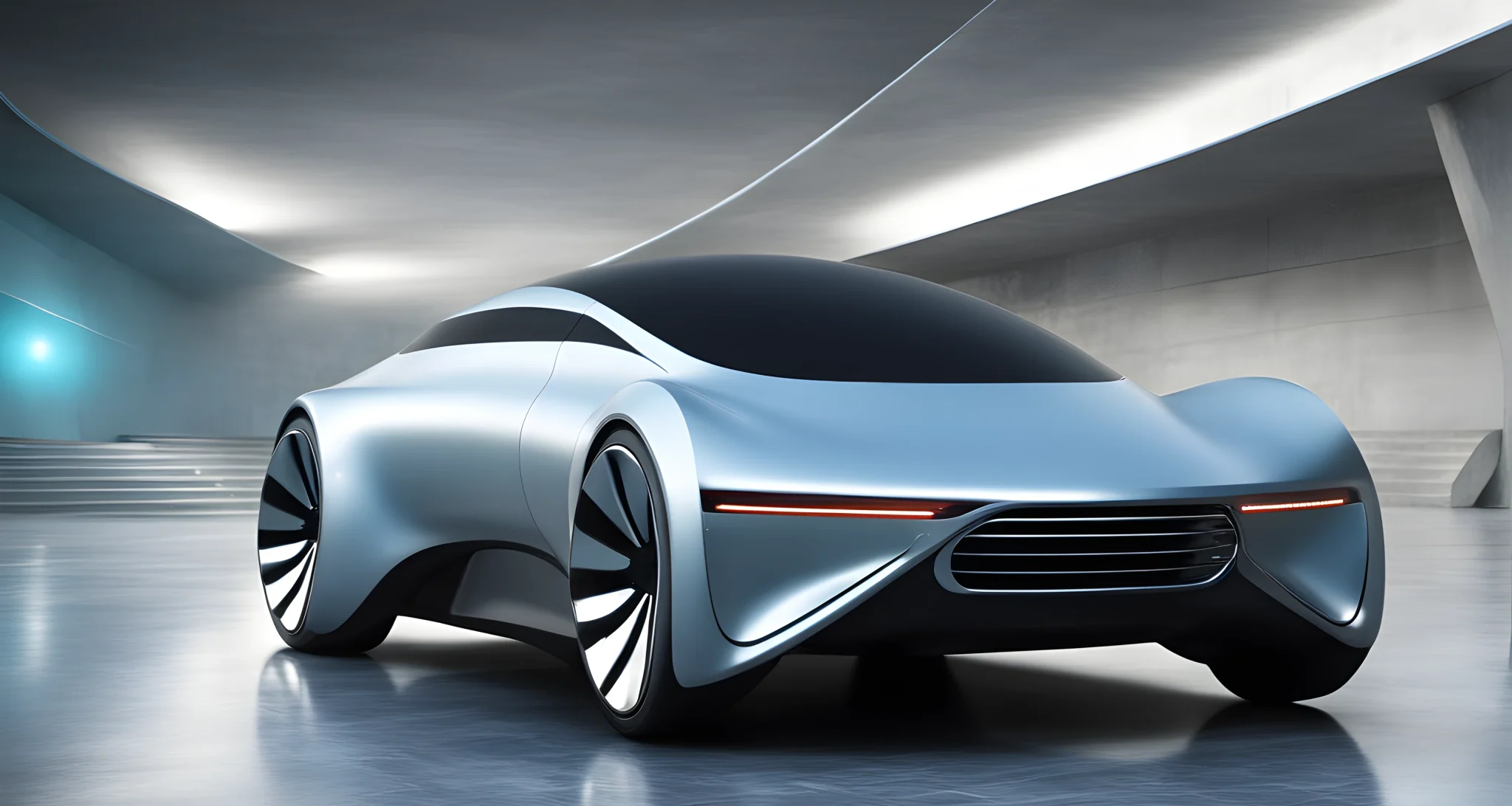 The image shows a sleek, modern hybrid vehicle with a futuristic design and advanced technology features.