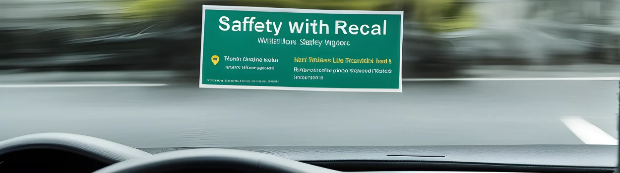 The image shows a Toyota vehicle with a safety recall notice displayed on the dashboard.