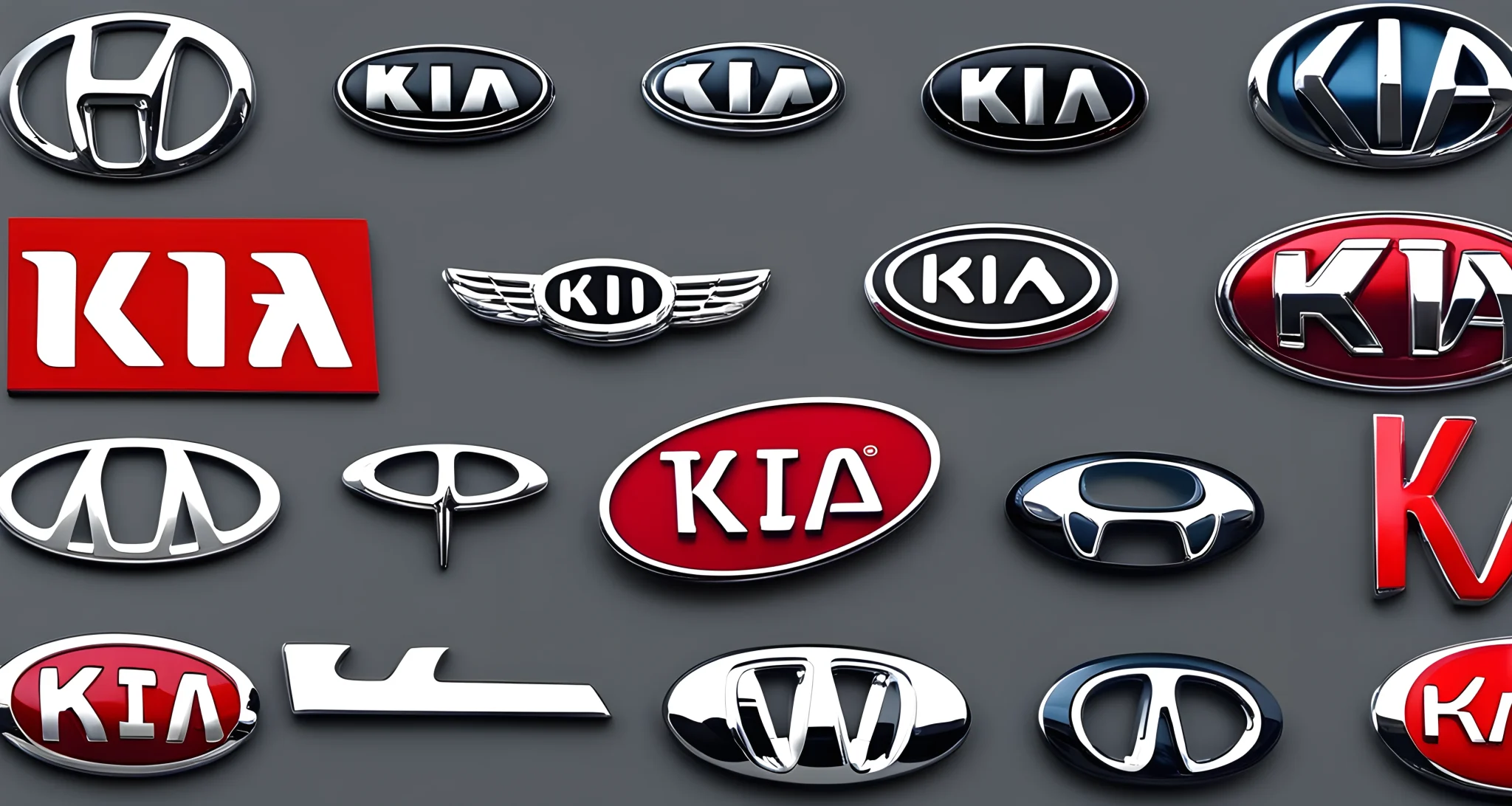 The image shows the logos of Kia Motors and several other automotive companies.