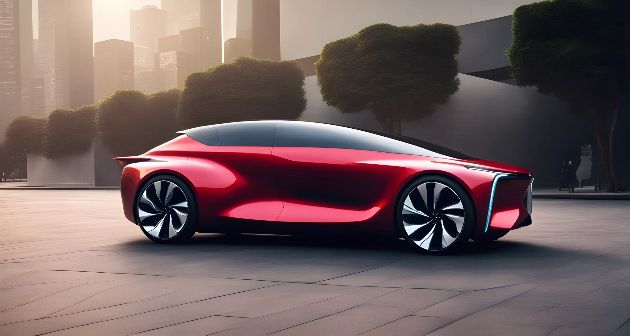 The image shows the Toyota FT-SE concept car, a sleek and futuristic vehicle with innovative design elements.