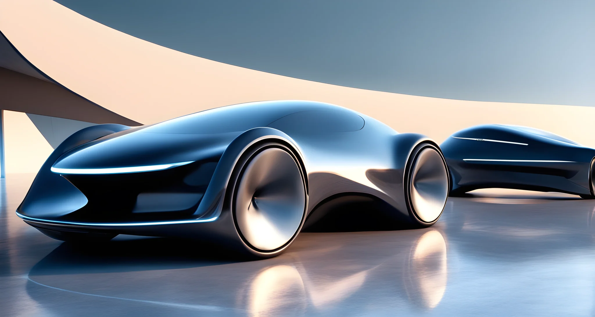 The image shows three sleek, futuristic concept cars with bold, aerodynamic shapes and unique design features.