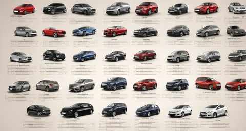 The image shows various car brands' logos and names displayed on a chart, with rankings and comparison data.