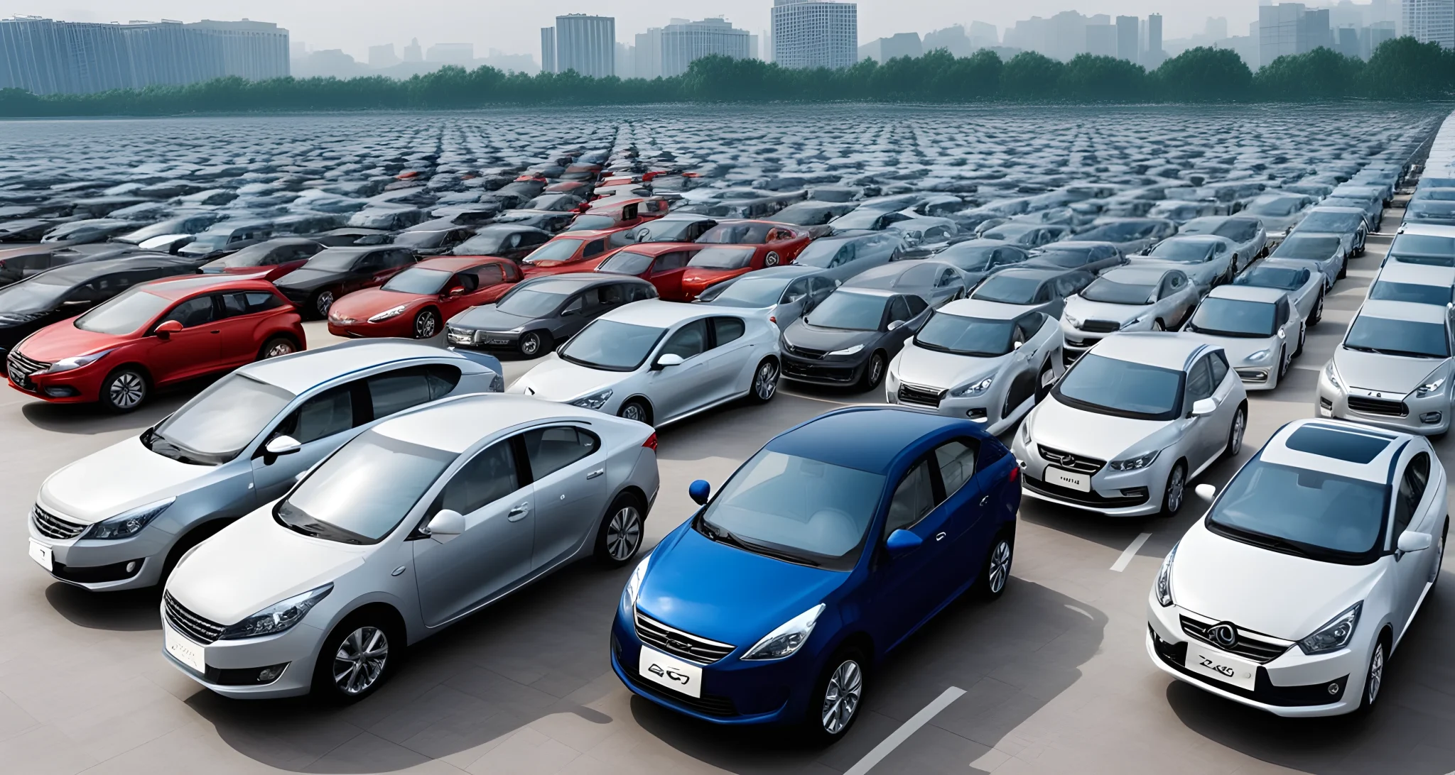 The image shows various car models from Chinese manufacturers lined up for comparison and ranking.